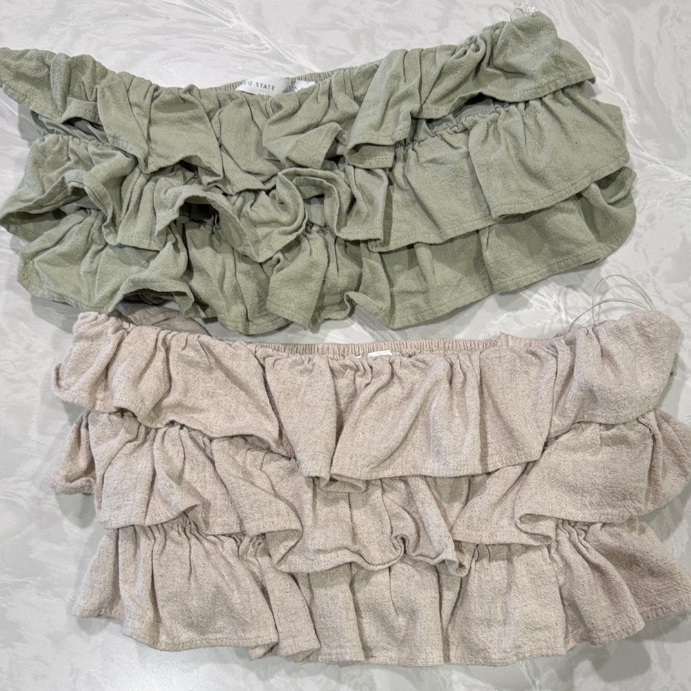 Altar'd State Ruffled Tops in Cream and Green